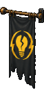 Team Blackout's black banner and sign, each with a yellow light-bulb emblem.